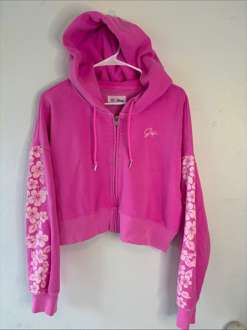 GAP Disney Hot Pink Zip-Up Hoodie with White Floral Sleeve Accents -451sku